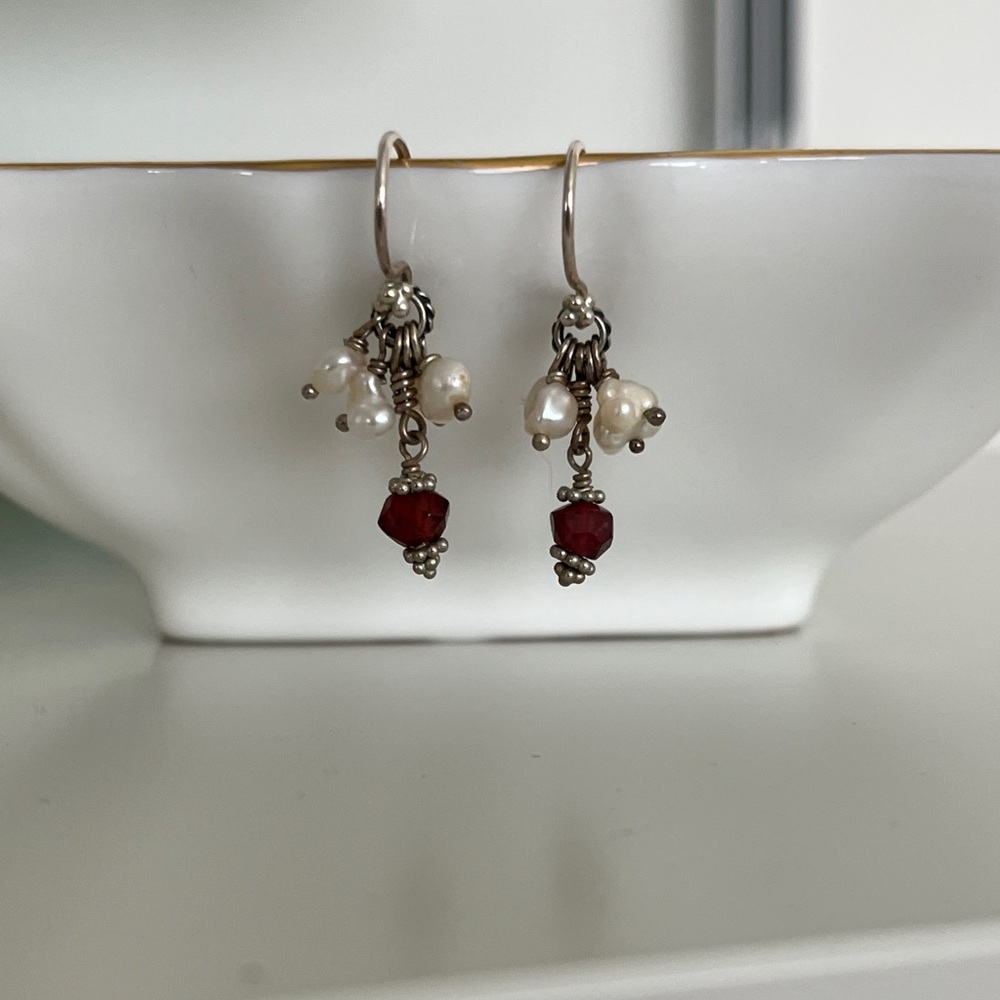Elegant Pearl and Garnet Earrings